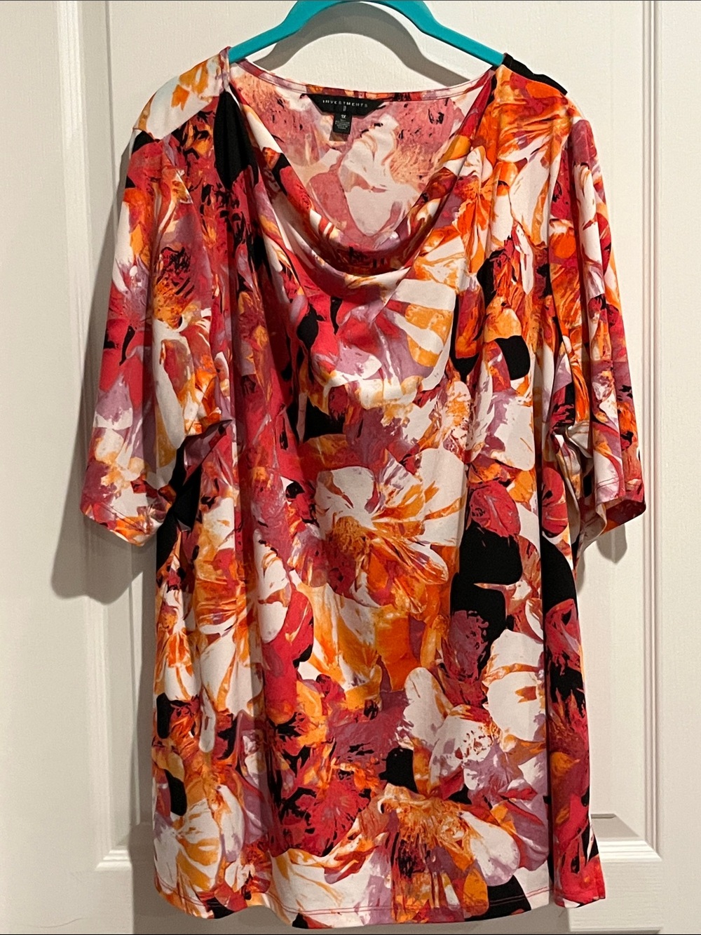 Floral Cowl Neck Tunic in Orange, Pink & White
